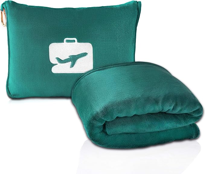 EverSnug Travel Blanket and Pillow - Ultra-Soft, Compact & Lightweight, 65x40 Inches, with Carry Case, Luggage Sleeve & Backpack Clip for Airplane Comfort (Teal) by EverSnug