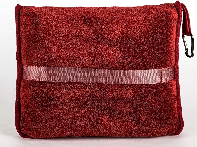 BlueHills Premium Soft Travel Blanket Pillow Airplane 2 in 1 Combo Warm Red | Long Flights, Packed in Soft Bag/Pillowcase, Luggage Belt and Backpack Clip, Compact Traveler Essentials Lightweight Red T001 - Image 9