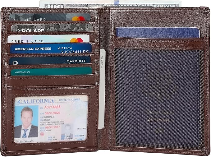Polare Leather AirTag Passport Holder RFID Blocking Travel Bifold Wallet | Luxury Napa Cowhide Leather, AirTag Slot, Vintage Passport Cover Case, International Travel Wallet, Coffee - Image 2