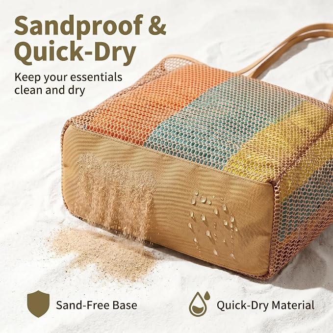 Mesh Beach Tote Bag for Women, Sandproof Quick Dry Foldable Travel Bag - Image 5