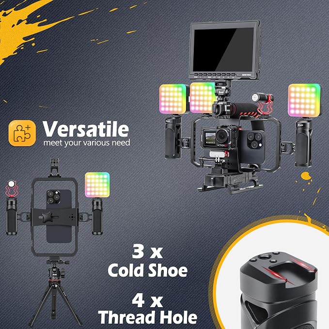 Zeadio All-in-One Video Rig Kit, Handheld Stabilizer with Aluminum Phone Cage, RGB LED Light & Shotgun Microphone, Perfect for Vlogging YouTube TikTok Filmmaking etc - Image 6