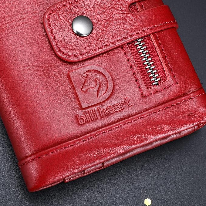 Chain Wallet for Women, Genuine Leather RFID Blocking Bifold Wallet with Anti-Theft Chain B02-Red - Image 7
