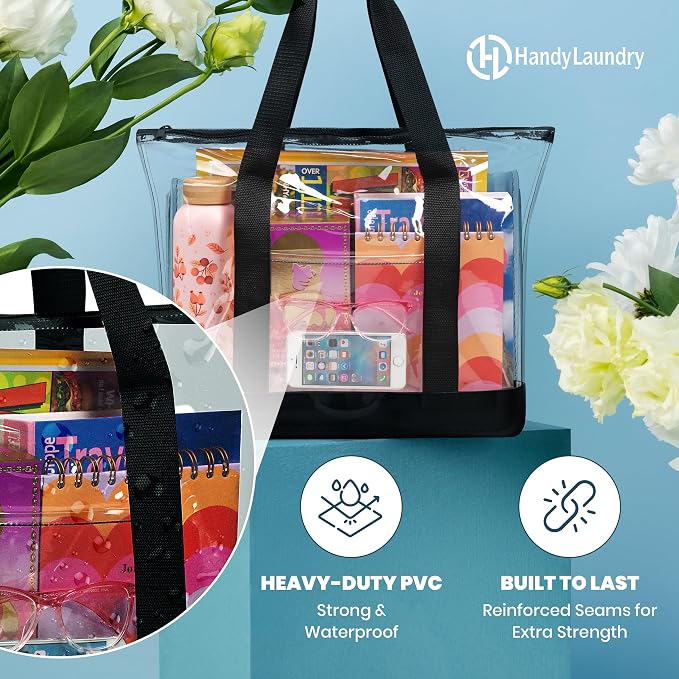 Handy Laundry Clear Tote Bag - Zipper Closure, Long Shoulder Strap, Fabric Trimming. - Image 3