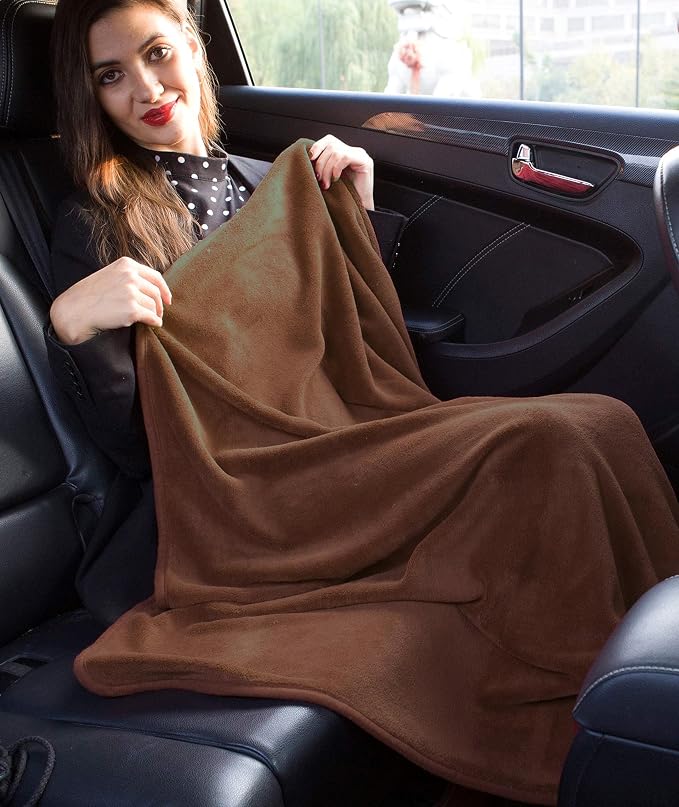 BlueHills Premium Soft Travel Blanket Pillow Air Plane Essentials - Brown | Travel Pillow/Blanket, Portable Flight Throw in Soft Bag Pillowcase, Lightweight Comfort, Luggage Strap, Airplane Essentials - Image 8