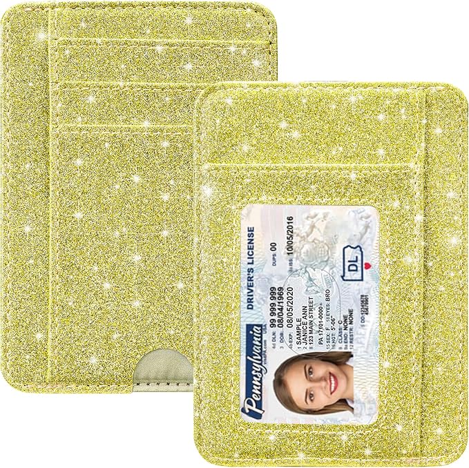 HOTCOOL Card Holder Wallet Front Pocket Minimalist Travel Cute Funny Thin Leather With RFID Blocking Small Credit Card Holder Wallet for Men & Women Girls Organizer Gifts, Glitter Gold by HOTCOOL