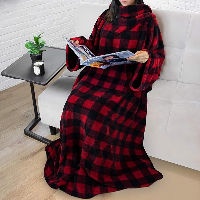 PAVILIA Blanket with Sleeves for Adult Women Men, Soft Warm Wearable Blanket Fleece Wrap Throw, Robe Blanket Gift - Image 9