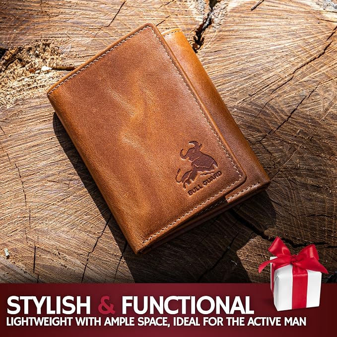 BULL GUARD Trifold Wallet with RFID For Men, Genuine Real Leather - Top Grain Cowhide Tan, Durable & Compact Tri-Fold Design with Strong Stitching for Comfortable Pocket Fit, Secure Everyday Carry - Image 5