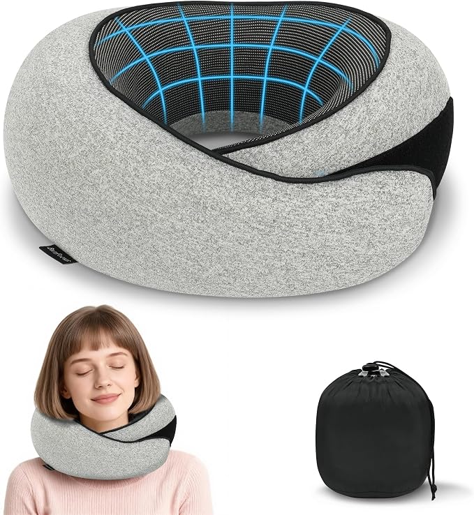 VENMATE Advanced Neck Travel Pillow | 100% Pure Memory Foam, Designed for The Comfort of Travel & Office, Travel Pillow for Plane, Car, Home, Work, Dark Grey by VENMATE