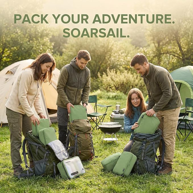 6 Set Compression Packing Cubes for 7–14 Day Travel, Forest Green | Nylon Oxford Fabric, Full Breathable Mesh, Reinforced Double-Zipper, Small to Large Size Bag, Expandable Packing System - Image 7