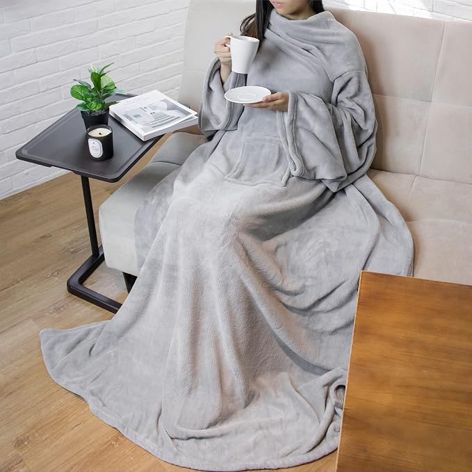PAVILIA Wearable Blanket with Sleeves for Adult Women Men, Cozy Fleece Warm Wrap Throw with Arms, Gifts for Christmas, Wife - Image 9