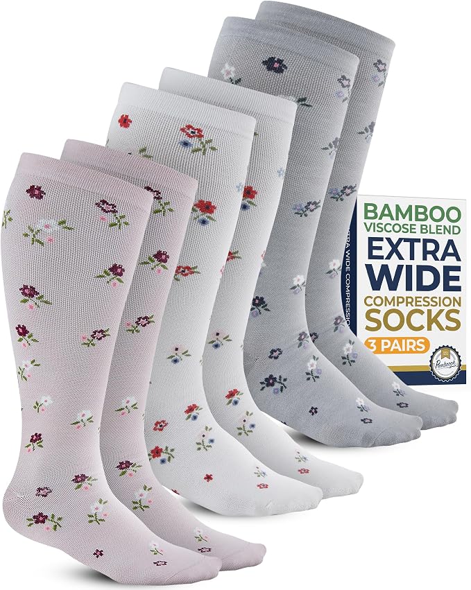 Pembrook 3 Pairs Plus Size Compression Socks Wide Calf - Bamboo Viscose Compression Socks for Women Wide Calf by Pembrook