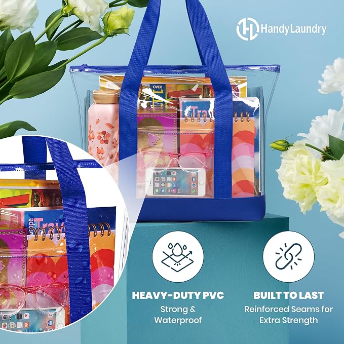 Handy Laundry Clear Tote Bag - Zipper Closure, Long Shoulder Strap, Fabric Trimming. - Image 3
