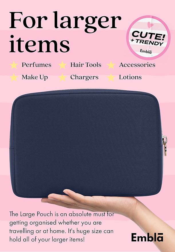 Embla Large Makeup Bag and Waterproof Nylon Travel Toiletry Bag, Large Capacity Cosmetic Zipper Pouch, Navy Blue - Image 3
