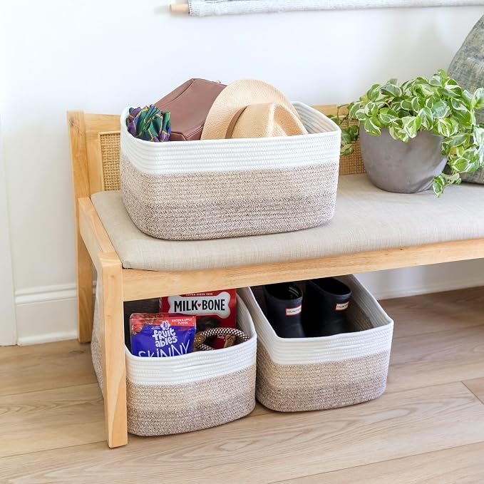 NaturalCozy Storage Baskets 16.8”x13”x7.6” Cotton Rope Woven Baskets for Organizing 3-Pack | Toy Storage Bins | Basket for Shelves, Laundry, Blanket, Clothes, Closet, Kitchen, Bathroom, Gifts - Image 8