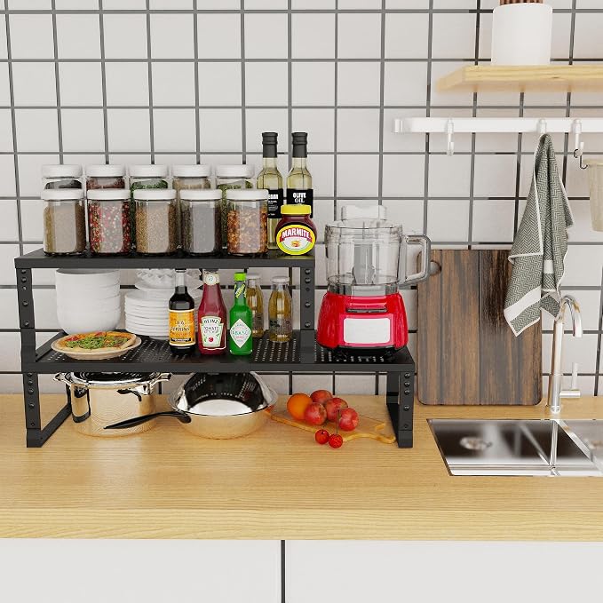 Jojocross Expandable Adjustable Stackable Kitchen Organizer, Spice Rack,Metal Pantry Storage Shelves Racks,Counter Shelf for Cabinets, Countertop, Cupboard (3 Packs/Medium/Black) - Image 2