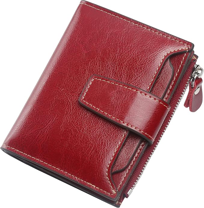 Small Compact Women Wallet RFID Blocking Genuine Leather Bifold Purse with ID Windows by Lavemi