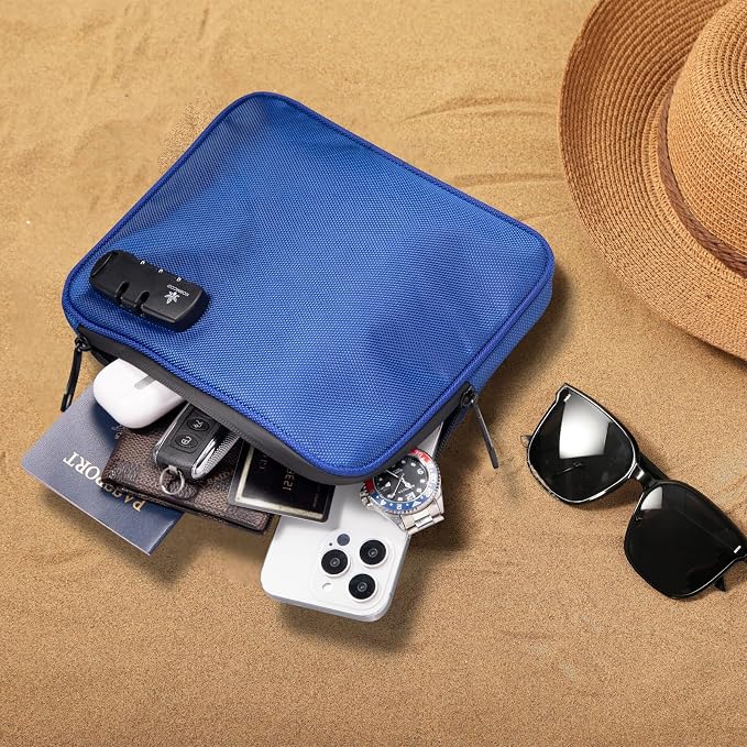 KOSMCCO Beach Locking Bag, Portable Safe, Blue, 9x7.5 Inch | Anti-Theft Design, Security Cable Included, Holds Phone Wallet and Keys, Ideal for Beach Pool Cruise and Travel - Image 2