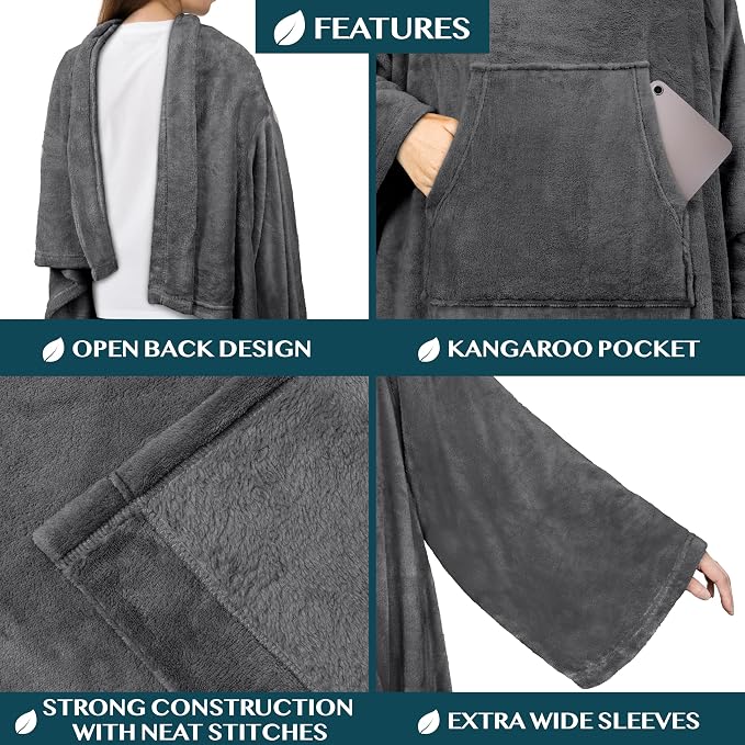 PAVILIA Blanket with Sleeves for Adult Women Men, Soft Warm Wearable Blanket Fleece Wrap Throw, Robe Blanket Gift - Image 3