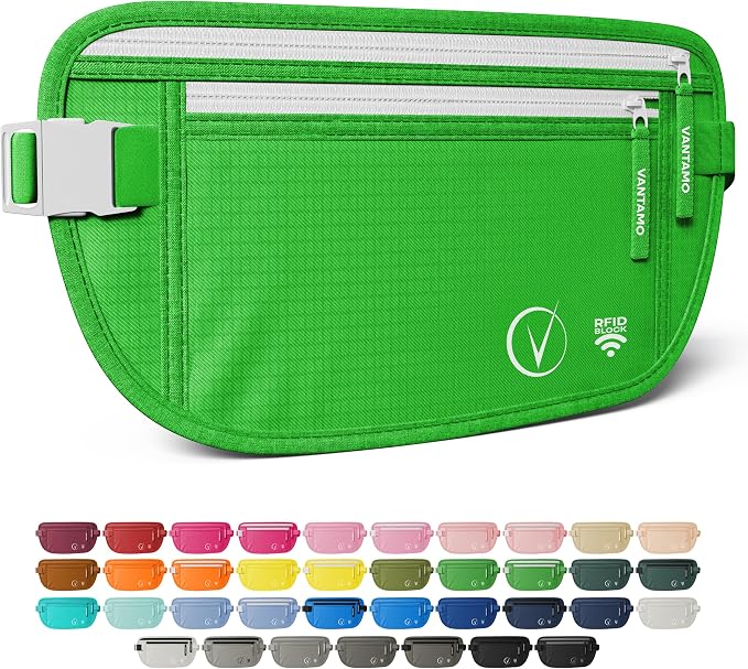 Vantamo Money Belt with RFID For Men & Women, Hidden Passport Holder for Travel, 2 Compartment Travel Fanny Pack for Women Anti Theft by Vantamo