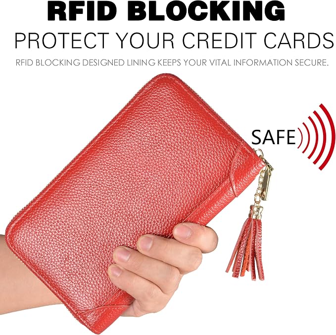Easyoulife Credit Card Holder Wallet Womens Zipper Leather Case Purse RFID Blocking - Image 4