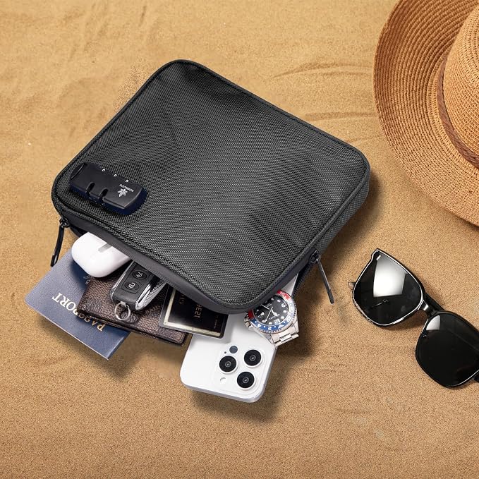 KOSMCCO Beach Locking Bag, Portable Safe, Black, 9x7.5 Inch | Anti-Theft Design, Security Cable Included, Holds Phone Wallet and Keys, Ideal for Beach Pool Cruise and Travel - Image 3