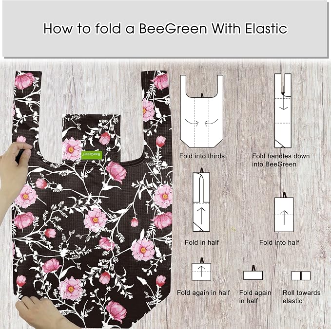 BeeGreen Floral Reusable Grocery Bags Bulk 6 Packs X-Large50LBS, Reusable Shopping Bags Foldable for Groceries, Vegetables, Fruits Bulk Tote Bags Washable For Women Men - Image 3