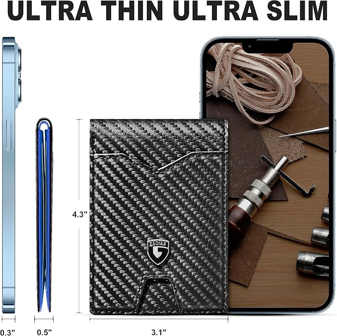 GSOIAX Slim Wallet for Men Rfid Blocking Leather Bifold Front Pocket Carbon Fiber Men's Money Clips Credit Card Holder With Gift Box - Image 4