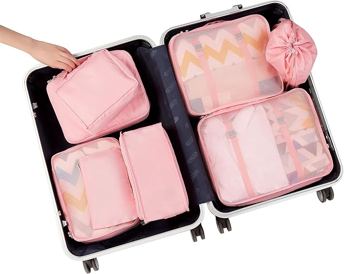 BAGAIL 8 Set Packing Cubes Luggage Packing Organizers for Travel Accessories-Blush Pink - Image 7