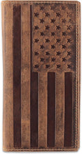F&L CLASSIC Men's RFID Vintage Look Genuine Leather Long Bifold Wallet Checkbook Wallets,brown flag,240-100 by FLCLASSIC