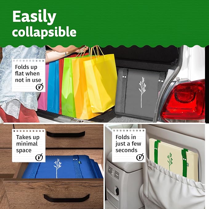 Green Bulldog Reusable Grocery Bags - Heavy Duty Reusable Shopping Tote Bags W/Long Handles, Foldable & Collapsible, Holds Up to 65 lbs - for Kitchen, Picnic 3 Pack - Image 8
