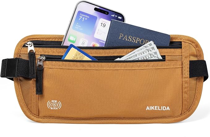 RFID Blocking Money Belt - Passport Holder & Travel Wallet, Slim Hidden Fanny Packs for Women Men - Gold - Image 2