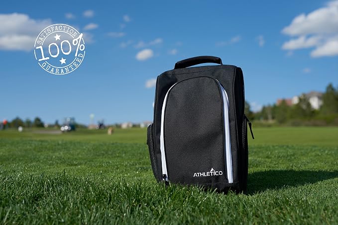 Athletico Golf Shoe Bag - Zippered Shoe Carrier Bags With Ventilation & Outside Pocket for Socks, Tees, etc. Perfect Storage (Black) - Image 6