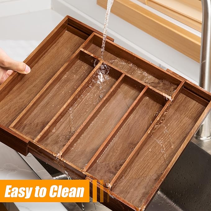 Bellsal Acacia Silverware Organizer Kitchen Drawer Organizer Expandable Bamboo Utensil Holder Cutlery Tray for Kitchen Utensil and Flatware Bedroom Office - Image 6