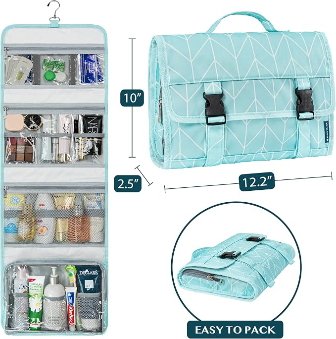 PAVILIA Travel Hanging Toiletry Bag for Women Men, Large Capacity Makeup Bag Kit, Waterproof Cosmetic Storage Organizer Case for Bathroom Shower - Image 2