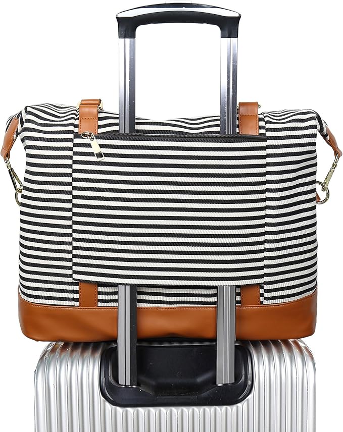 Bluboon Travel Tote Bags with Zipper Ladies Canvas Bag Weekender Overnight Bag for Women Carry on Duffel Bag Trolley Sleeve by BLUBOON