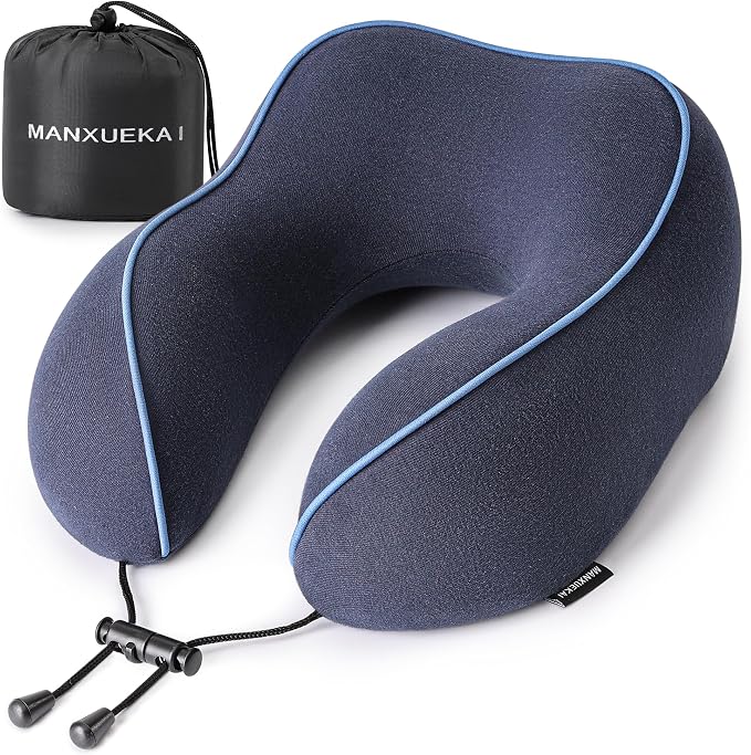 Travel Pillows for Airplanes,100% Pure Memory Foam Travel Neck Pillow | Washable Cotton Cover,Comes with 3D Eye Mask,Earplugs,Storage Bag,Ideal Travel Gift,Relieve Neck Pressure,Navy Blue by Unknown