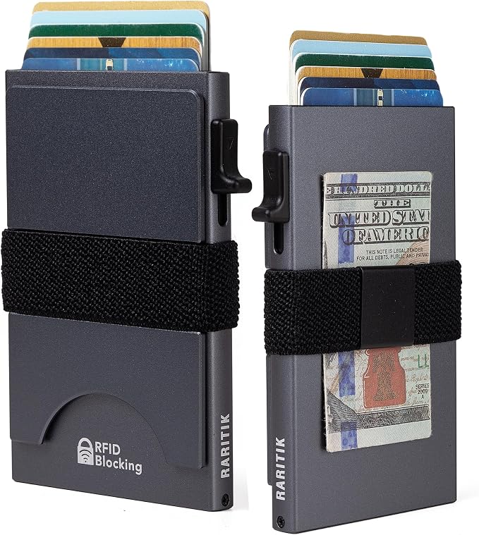 Slim Card Holder Wallet for Men, Minimalist RFID Blocking Pop Up Wallet, Smart Metal Business Card Case Holds 12 Cards, Money Clip, Front Pocket Wallet, Gifts for Men - Image 7
