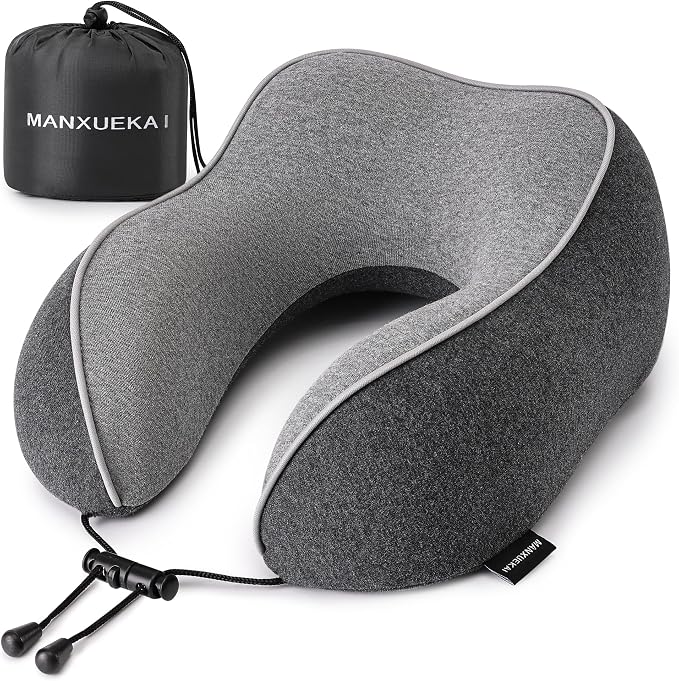 Travel Pillows for Airplanes,100% Pure Memory Foam Travel Neck Pillow | Washable Cotton Cover,Comes with 3D Eye Mask,Earplugs,Storage Bag,Ideal Travel Gift,Relieve Neck Pressure,Light Grey by Unknown