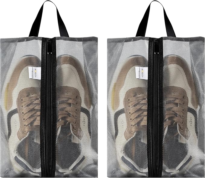 VUSIGN Travel Shoe Bag, Water-Resistant Shoe Pouch for Gym and Sport, Odor-Resistant Soccer Cleats Bag (Gray, 2-Pack) by VUSIGN