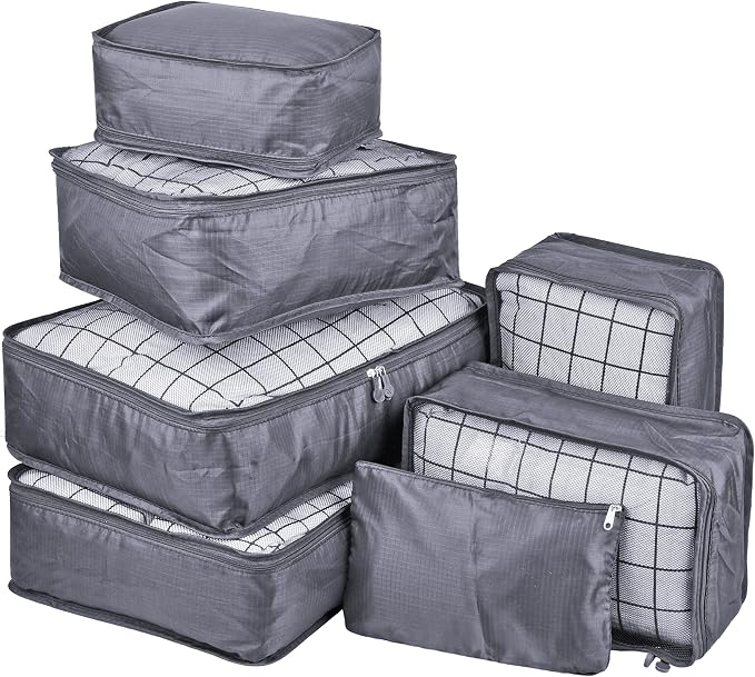 Vercord 7 Set Travel Packing Organizers Cubes Luggage Suitcase Organizer Bags Clothes Underwear Cube Shoe Pouch Pack Grey by Vercord