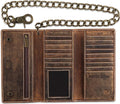 F&L CLASSIC Chain Wallets for Men buffalo premium leather RFID blocking long style Tri-fold for Trucker, bikers, vintage look,buff hunter White stitching,212 by FLCLASSIC