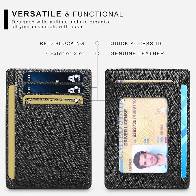Travelambo 100% Genuine Leather Wallet for Men and Women, Slim Minimalist RFID Blocking Front Pocket Credit Card Holder with Gift Box(Cross Black) - Image 4