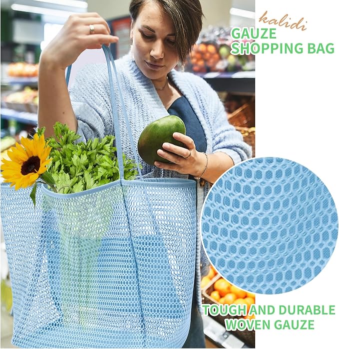 KALIDI Beach Mesh Tote Bag, Casual MAX 23L Summer Foldable Hobo Bag Women | Sandproof Widen Strap Large Shoulder Bag For Lake Pool Vacation Travel Picnic Grocery Market Shopping Carrier - Image 3