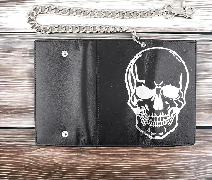 F&L CLASSIC RFID Blocking Mens Tri-fold Long Style Leather Steel Chain Wallet,black skull,212-50 - Image 6