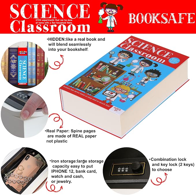 Science Classroom Real Pages Book Safe with Combination Lock,Money Safe Book Storage Lock Boxes for Personal Items Large Capacity Safes Hold Phone,Cash Box - Image 4