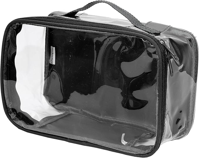 Small Clear Travel Packing Cube/See Through PVC Plastic Pouch for Carry On Suitcase, Backpack or Diaper Bag/Transparent Multipurpose Accessories, Makeup & Underwear Organizer w/Handle (Black) by EzPacking