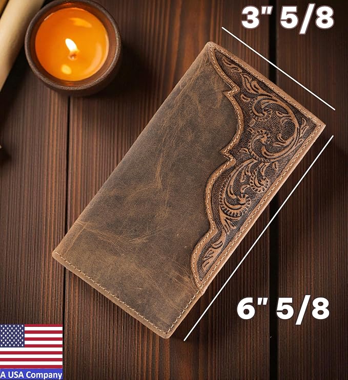 F&L CLASSIC Men's RFID Vintage Look Genuine Leather Long Bifold Wallet Checkbook Wallets,brown,240-83 - Image 3