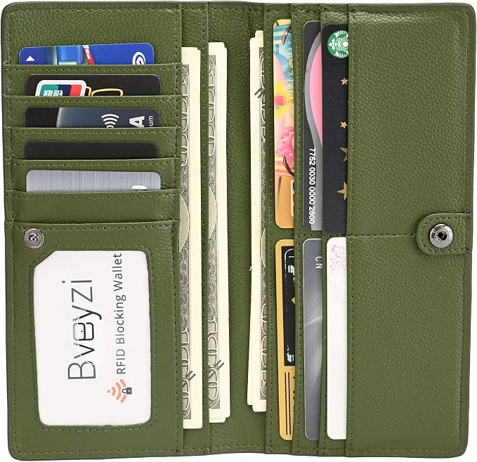 Bveyzi Ultra Slim Thin Leather RFID Blocking Credit Card Holder Bifold Clutch Wallets for Women - Image 2