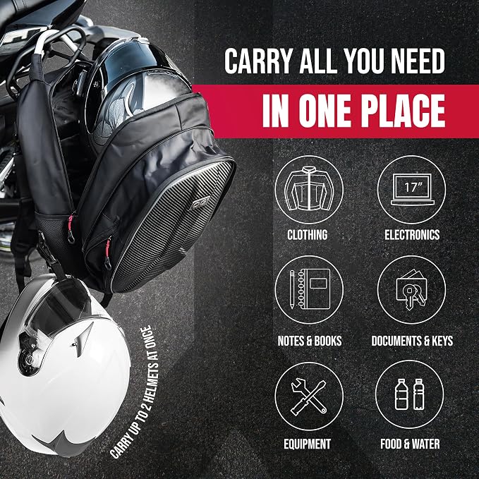 GetAway Waterproof Motorcycle Backpack Hard Shell for 2 Helmets 35-45L | Expandable motorcycle backpack with laptop compartment, anti-theft design, helmet strap and reflective details. - Image 5
