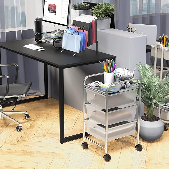 Simple Houseware 3 Drawers Rolling Utility Cart Art Craft Organizer, Chrome | 1-Column, 25.4" Height, Lockable Wheels, for School, Office, Art Craft, and Paper Storage - Image 2